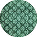 Round Machine Washable Abstract Turquoise Modern Area Rugs, wshabs481turq