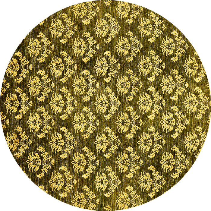 Round Machine Washable Abstract Yellow Modern Rug, wshabs481yw