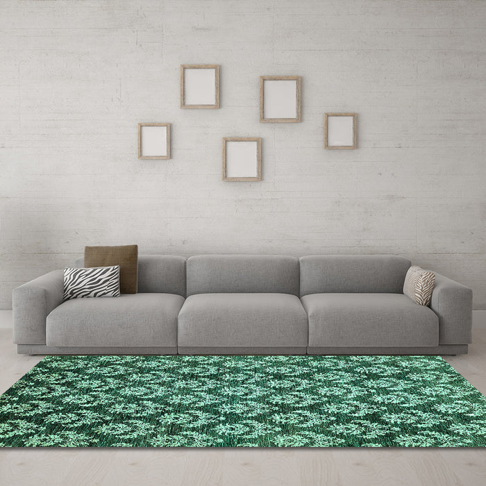 Machine Washable Abstract Turquoise Modern Area Rugs in a Living Room,, wshabs481turq