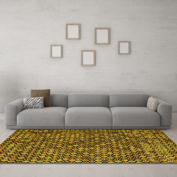Machine Washable Abstract Yellow Modern Rug in a Living Room, wshabs4820yw