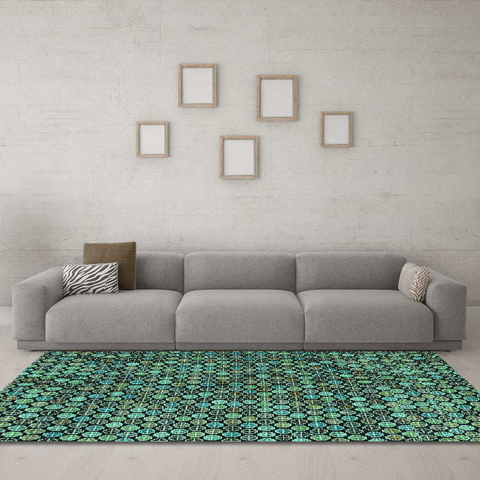 Machine Washable Abstract Turquoise Modern Area Rugs in a Living Room,, wshabs4820turq