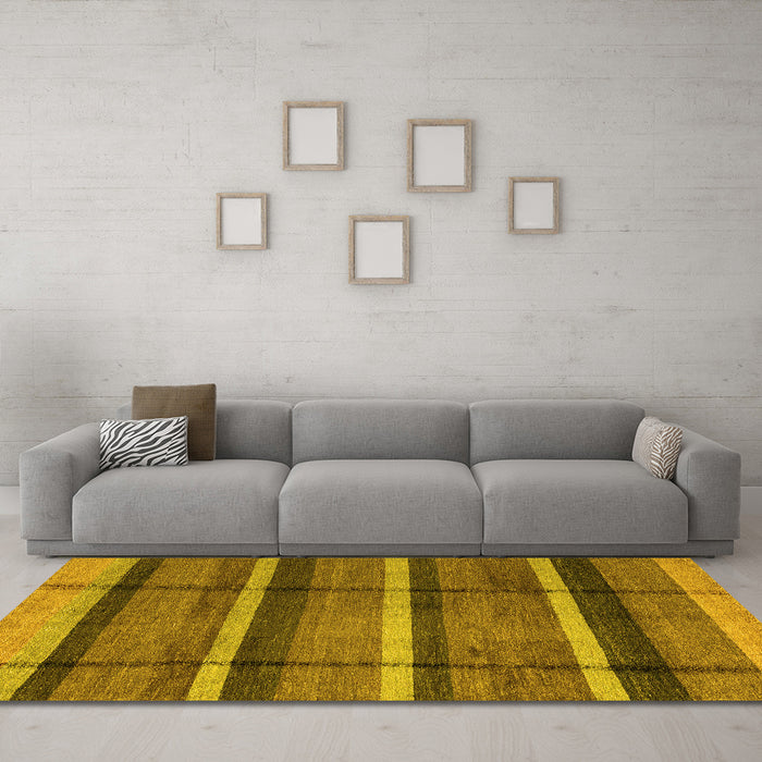 Machine Washable Abstract Yellow Modern Rug in a Living Room, wshabs4821yw