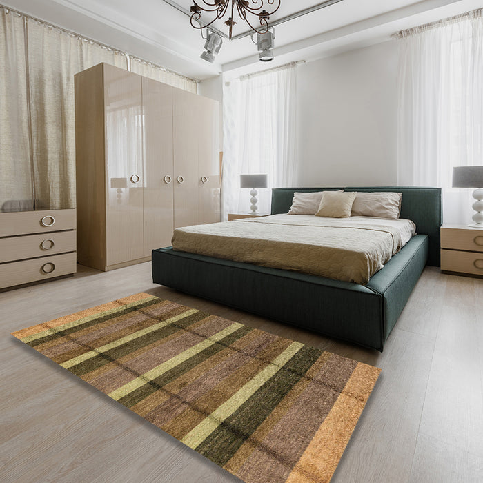 Abstract Bronze Brown Modern Rug in a Bedroom, abs4821