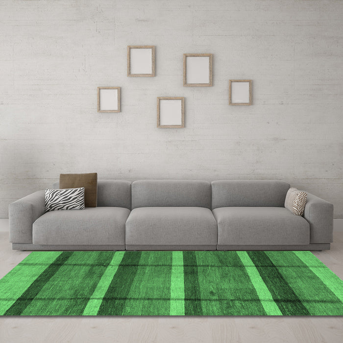 Machine Washable Abstract Emerald Green Modern Area Rugs in a Living Room,, wshabs4821emgrn