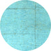 Round Machine Washable Abstract Light Blue Modern Rug, wshabs4822lblu