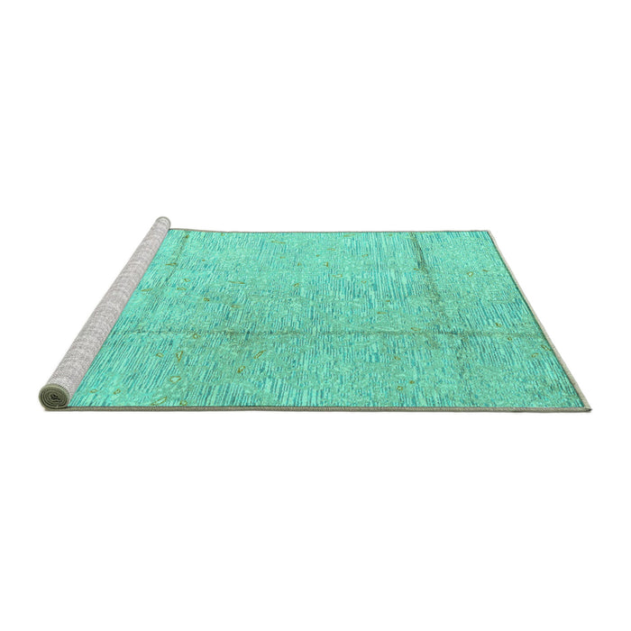 Sideview of Machine Washable Abstract Turquoise Modern Area Rugs, wshabs4822turq