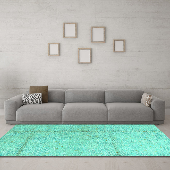 Machine Washable Abstract Turquoise Modern Area Rugs in a Living Room,, wshabs4822turq