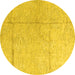 Round Abstract Yellow Modern Rug, abs4822yw