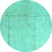 Round Abstract Turquoise Modern Rug, abs4822turq