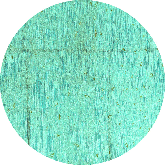 Round Machine Washable Abstract Turquoise Modern Area Rugs, wshabs4822turq