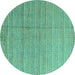 Round Machine Washable Abstract Turquoise Modern Area Rugs, wshabs4823turq