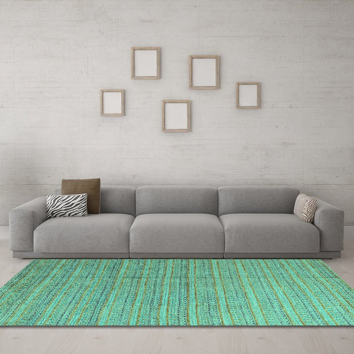 Machine Washable Abstract Turquoise Modern Area Rugs in a Living Room,, wshabs4823turq