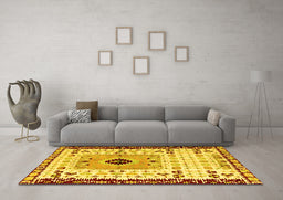 Machine Washable Abstract Yellow Modern Rug in a Living Room, wshabs4824yw
