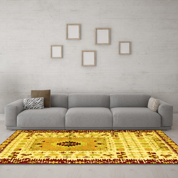 Machine Washable Abstract Yellow Modern Rug in a Living Room, wshabs4824yw