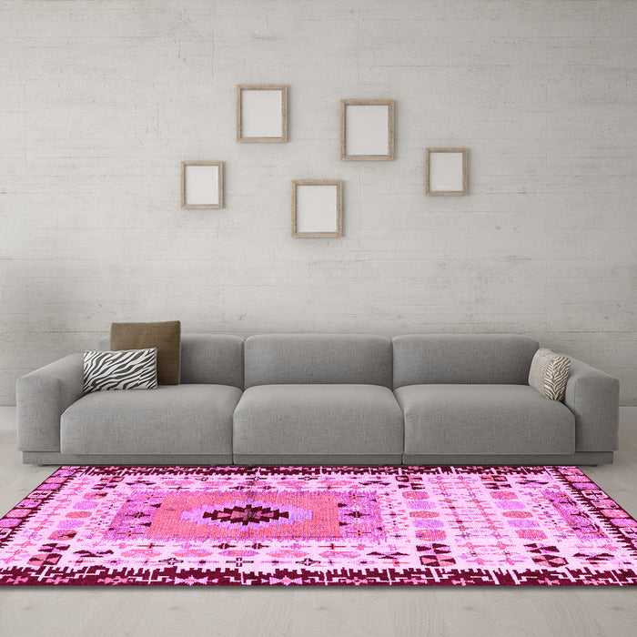 Machine Washable Abstract Pink Modern Rug in a Living Room, wshabs4824pnk