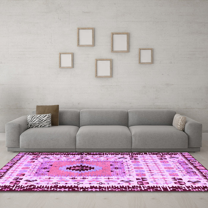 Machine Washable Abstract Purple Modern Area Rugs in a Living Room, wshabs4824pur