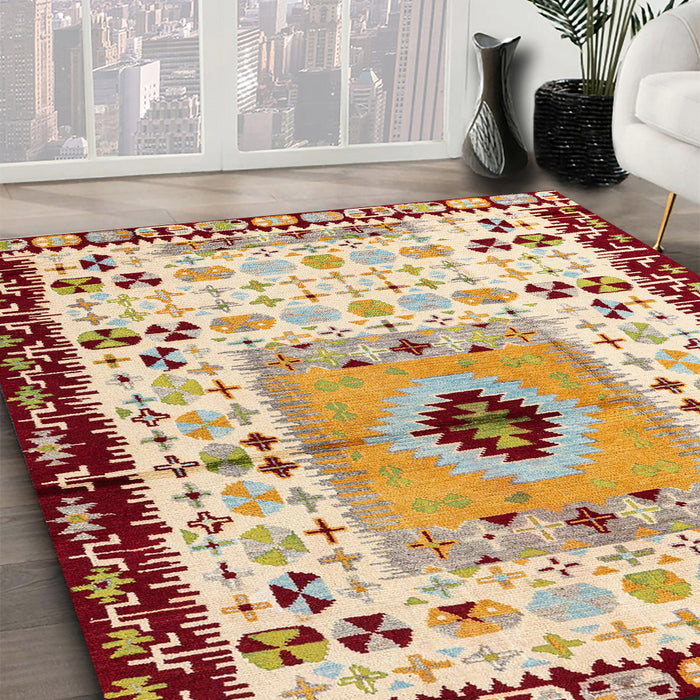 Machine Washable Abstract Khaki Gold Rug in a Family Room, wshabs4824