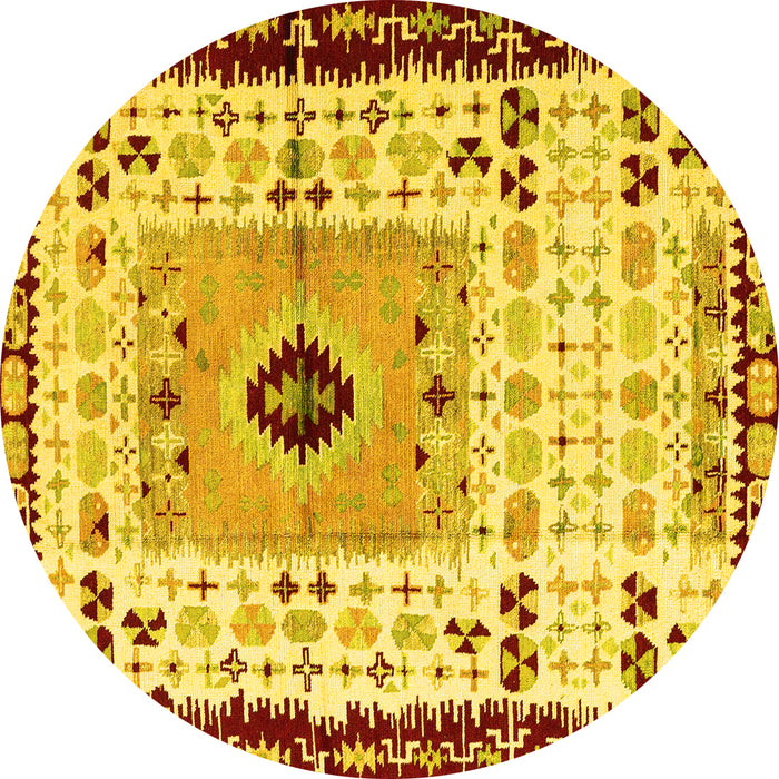 Round Machine Washable Abstract Yellow Modern Rug, wshabs4824yw