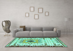 Machine Washable Abstract Turquoise Modern Area Rugs in a Living Room,, wshabs4824turq