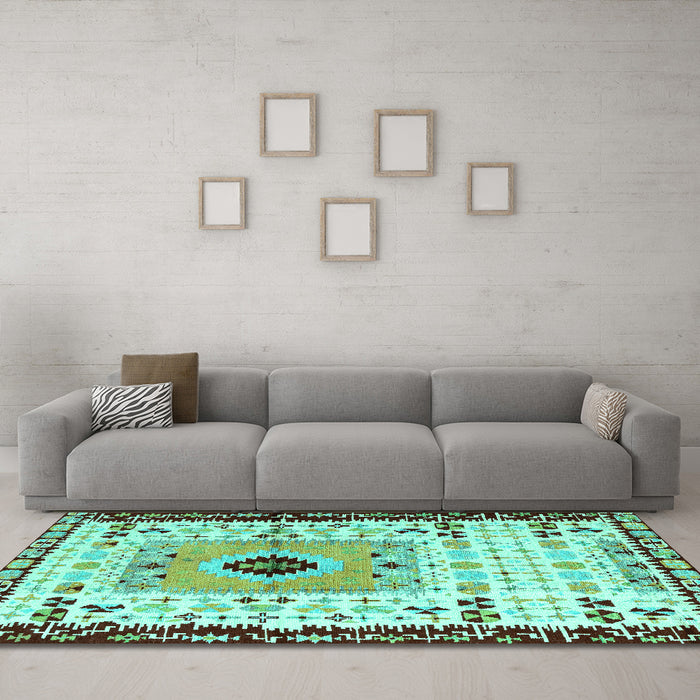 Machine Washable Abstract Turquoise Modern Area Rugs in a Living Room,, wshabs4824turq