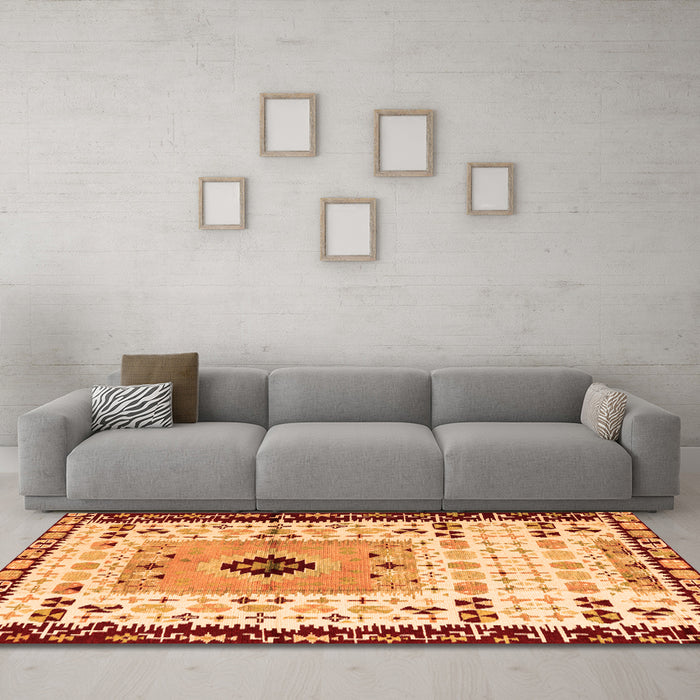 Machine Washable Abstract Orange Modern Area Rugs in a Living Room, wshabs4824org
