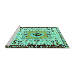 Sideview of Machine Washable Abstract Turquoise Modern Area Rugs, wshabs4824turq