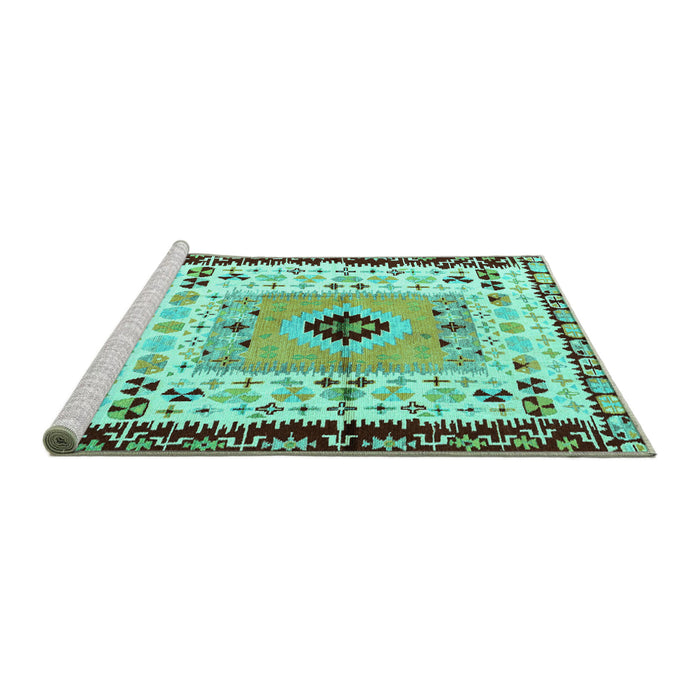 Sideview of Machine Washable Abstract Turquoise Modern Area Rugs, wshabs4824turq