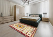 Abstract Khaki Gold Modern Rug in a Bedroom, abs4824