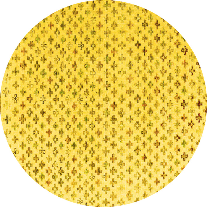 Round Machine Washable Abstract Yellow Modern Rug, wshabs4825yw