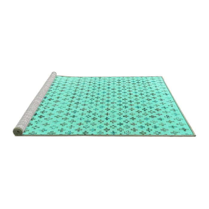 Sideview of Machine Washable Abstract Turquoise Modern Area Rugs, wshabs4825turq