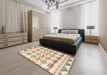 Abstract Khaki Gold Modern Rug in a Bedroom, abs4826