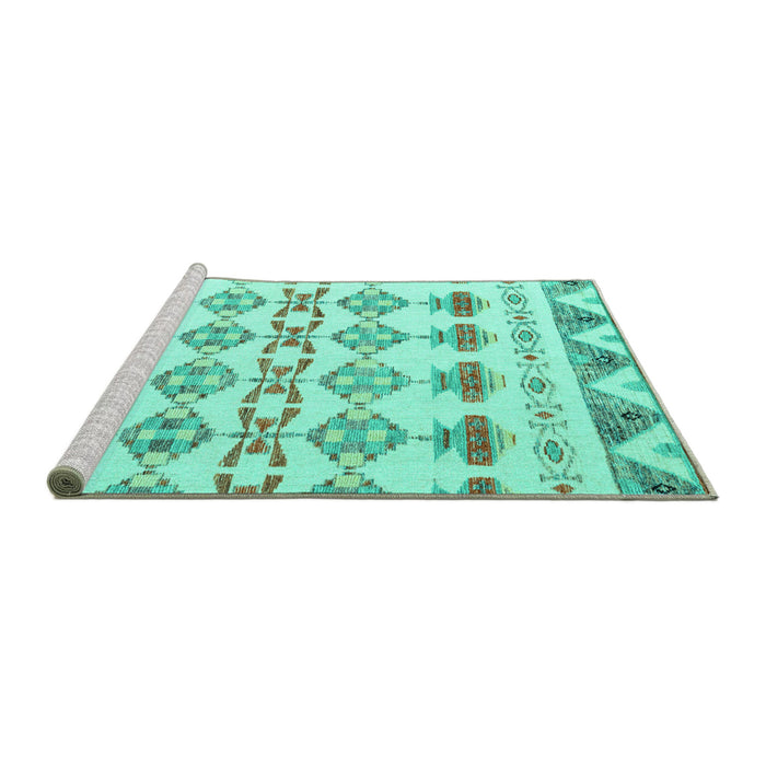 Sideview of Machine Washable Abstract Turquoise Modern Area Rugs, wshabs4826turq