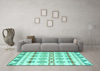 Machine Washable Abstract Turquoise Modern Rug, wshabs4826turq