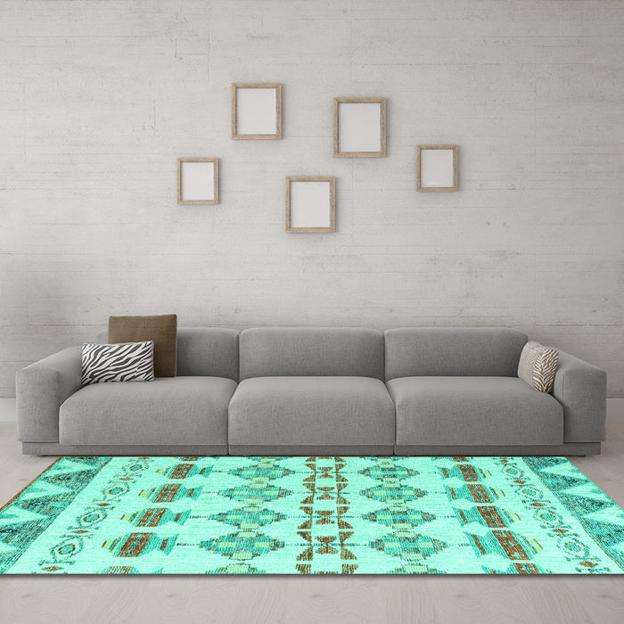 Machine Washable Abstract Turquoise Modern Area Rugs in a Living Room,, wshabs4826turq