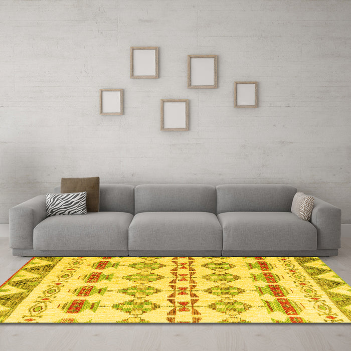 Machine Washable Abstract Yellow Modern Rug in a Living Room, wshabs4826yw