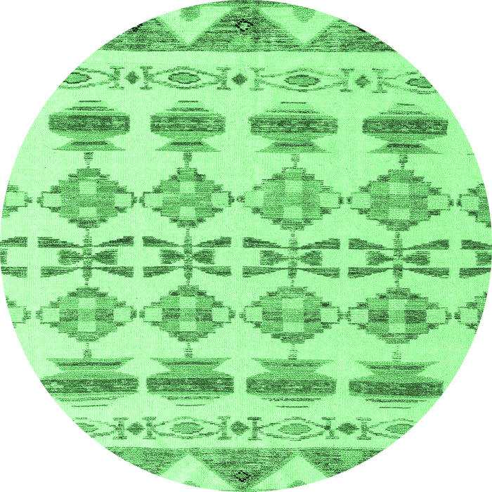 Round Machine Washable Abstract Emerald Green Modern Area Rugs, wshabs4826emgrn