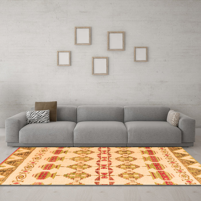 Machine Washable Abstract Orange Modern Area Rugs in a Living Room, wshabs4826org