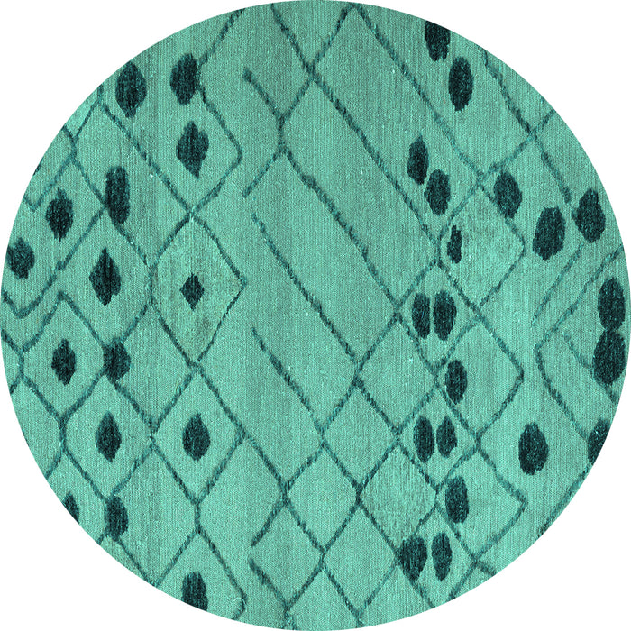 Round Machine Washable Abstract Turquoise Modern Area Rugs, wshabs4827turq