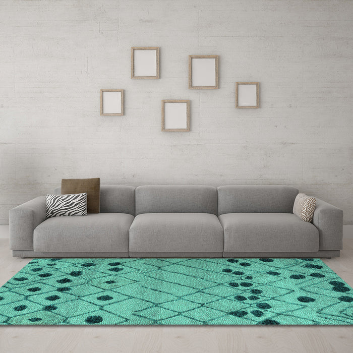 Machine Washable Abstract Turquoise Modern Area Rugs in a Living Room,, wshabs4827turq