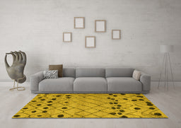 Machine Washable Abstract Yellow Modern Rug in a Living Room, wshabs4827yw