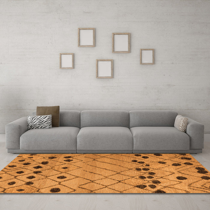 Machine Washable Abstract Orange Modern Area Rugs in a Living Room, wshabs4827org
