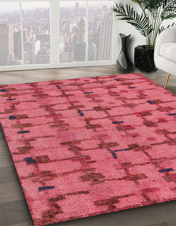 Abstract Red Modern Rug in Family Room, abs4828