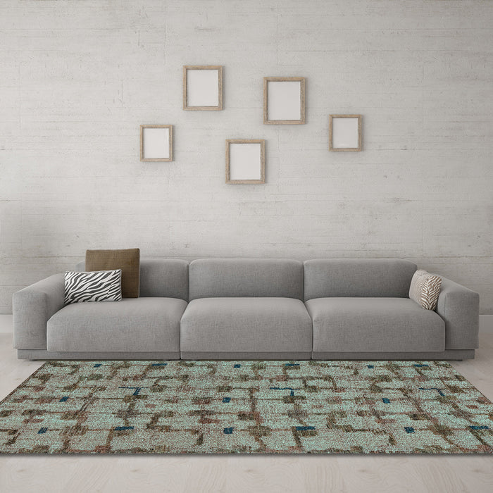 Machine Washable Abstract Turquoise Modern Area Rugs in a Living Room,, wshabs4828turq