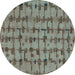 Round Machine Washable Abstract Turquoise Modern Area Rugs, wshabs4828turq