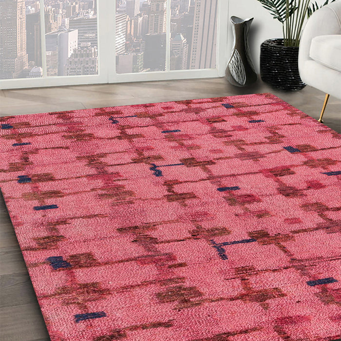Abstract Red Modern Rug in Family Room, abs4828