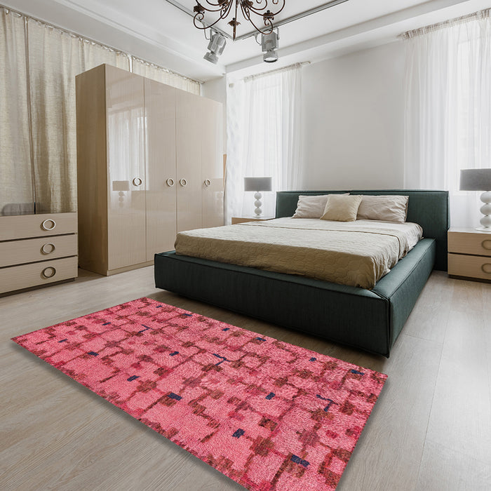 Machine Washable Abstract Red Rug in a Bedroom, wshabs4828