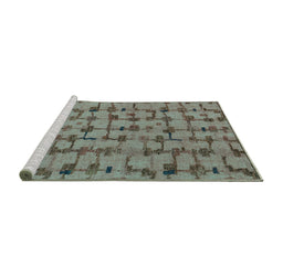 Sideview of Machine Washable Abstract Turquoise Modern Area Rugs, wshabs4828turq