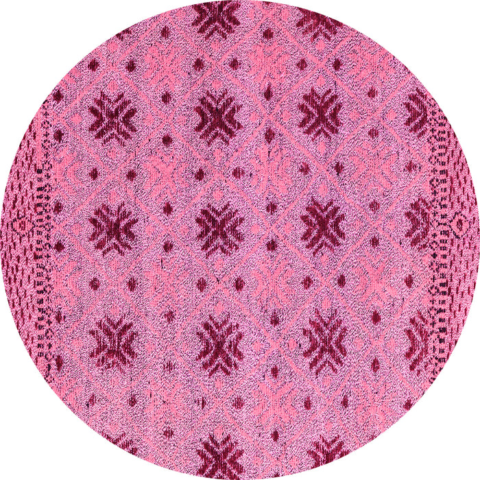 Round Machine Washable Abstract Pink Modern Rug, wshabs4829pnk