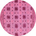 Round Machine Washable Abstract Pink Modern Rug, wshabs4829pnk