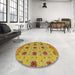 Round Abstract Bright Gold Yellow Modern Rug in a Office, abs4829